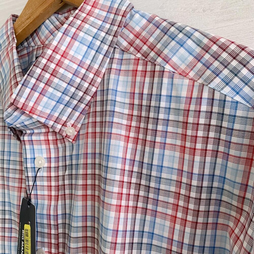 NWT Roundtree & Yorke - Blue red plaid short sleeve button up shirt, 2X - Picture 3 of 5